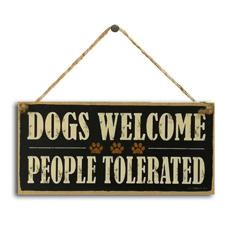Dogs Welcome People Tolerated Pet Wooden Sign Rope Hanging Board Decor Farm Garden Home Craft Decoration Wood Plaque Funny Signs | Дом и сад