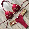 Bañador rojo de realce para mujer, Bikini con cuello Halter, traje de baño acolchado con estampado dorado, conjunto de Bikini brasileño, Tanga Sexy 2022 ► Foto 2/6