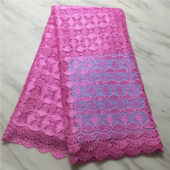 

New Arrival High Quality Nigerian Laces Pink Guipure Lace Fabric Luxury Stoned African Guipure Cord Lace For Party Wedding Dress