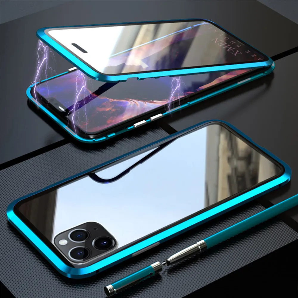Для iphone 11 двухстороннее прозрачное закалённое стекло Магнето корпус телефона защитный чехол для iphone 11 Pro для iphone 11 Pro Max - Цвет: 11 Pro Max bluegreen