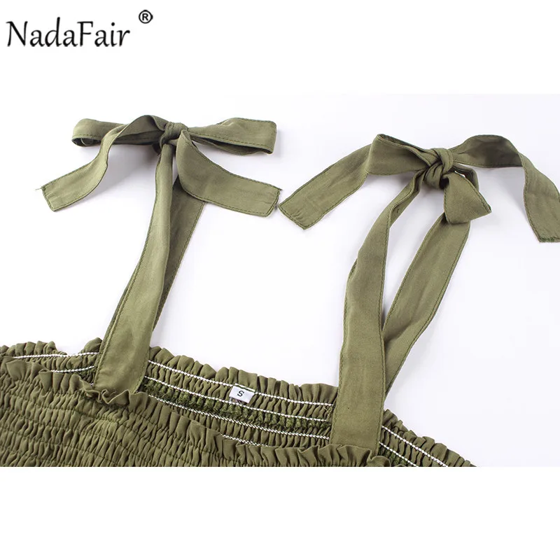 Nadafair лук спагетти ремень Летний комбинезон для женщин Плиссированные без рукавов широкие ноги Повседневный сексуальный комбинезон на бретельках