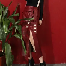 SHENGPALAE, новинка, модная Осенняя Женская юбка из искусственной кожи, тонкая однотонная Повседневная винтажная Высокая уличная длинная юбка с перекрестными ремешками для женщин A149