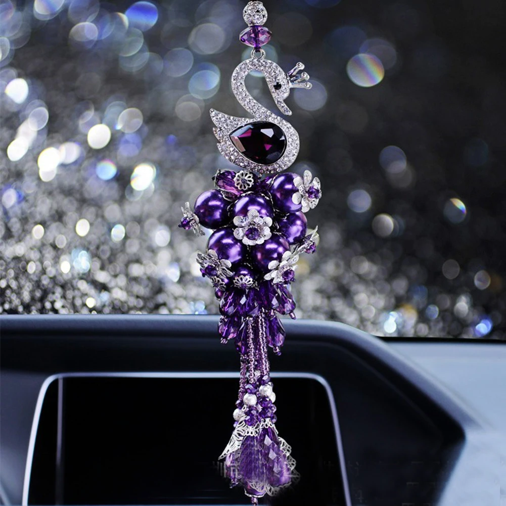  Car Hanging Ornament Inlaid Diamond Swan Pendant Crystal Swan Pendant Automobile Accessories Gifts 