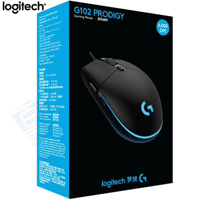 Logitech G102 PRODIGY игровой Мышь оптический 8000 Точек на дюйм проводной игровой Мышь Поддержка для рабочего стола/ноутбук Поддержка windows 10/8/7/Vista logitech G102