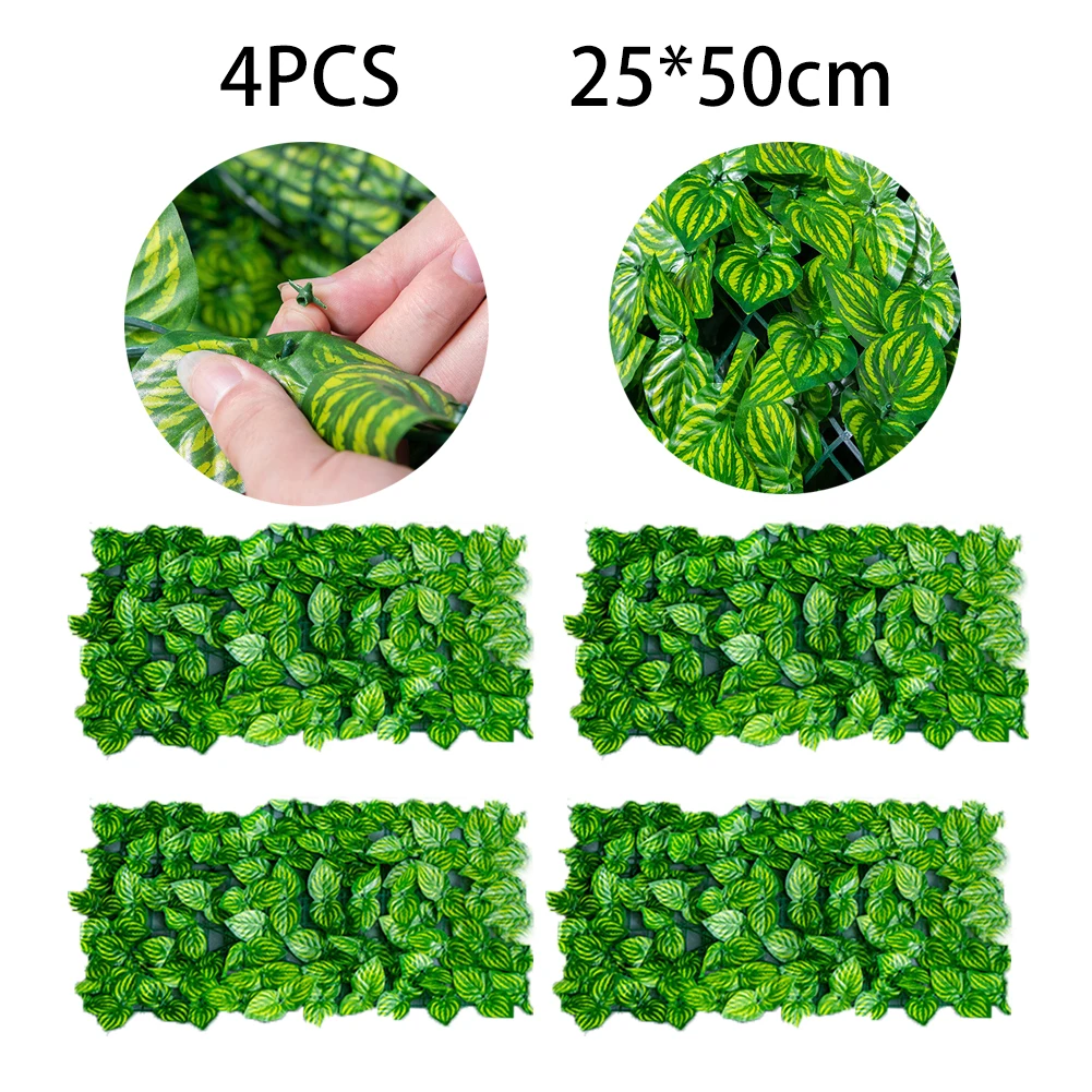 4x Garden Screening Trellis Expanding Wooden Fence With Artificial Plant Leaves