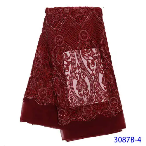 picture 4 Нигерийский Свадебный Тюль высокого класса, Африканский французский тюль, вышитый тяжелым бисером ручной работы, блестки, кружевная ткань, QF3087B-4 - Цвет: picture 4
