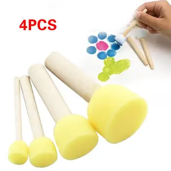 

Sponge Foam Brush Furniture Crafts Stamping Artwork School 4pcs/Lot Wooden Handle Multifuntional Foam Painting Brush Glass Art