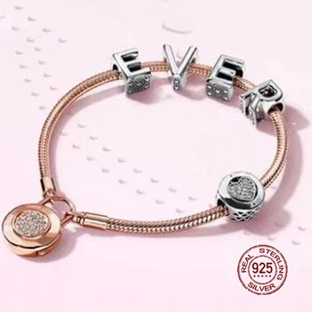 

NEW 2018 New Hot Sale 925 sterling silver Bracelet EVER Love Gift Set For Women Rose Bracelet Charm DIY Letter Jewelry