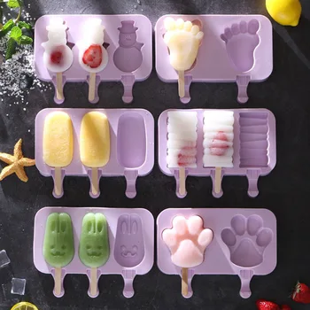 

Cute Cartoon Ice Cream Mold Kitchen Tools with Dust Cover Popsicle Maker Tray Homemade Ice Lolly for Summer with 50 wood stick