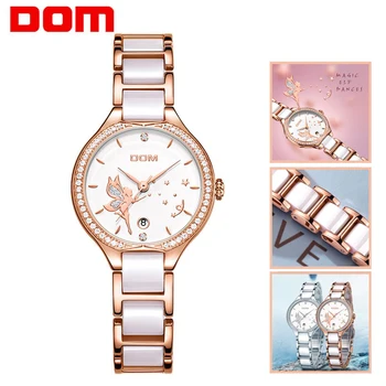 

DOM New Women Watches Fashion Ceramics Watchband Diamond Wrist Watch Top Luxury Brand Dress Ladies Geneva Quartz Clock