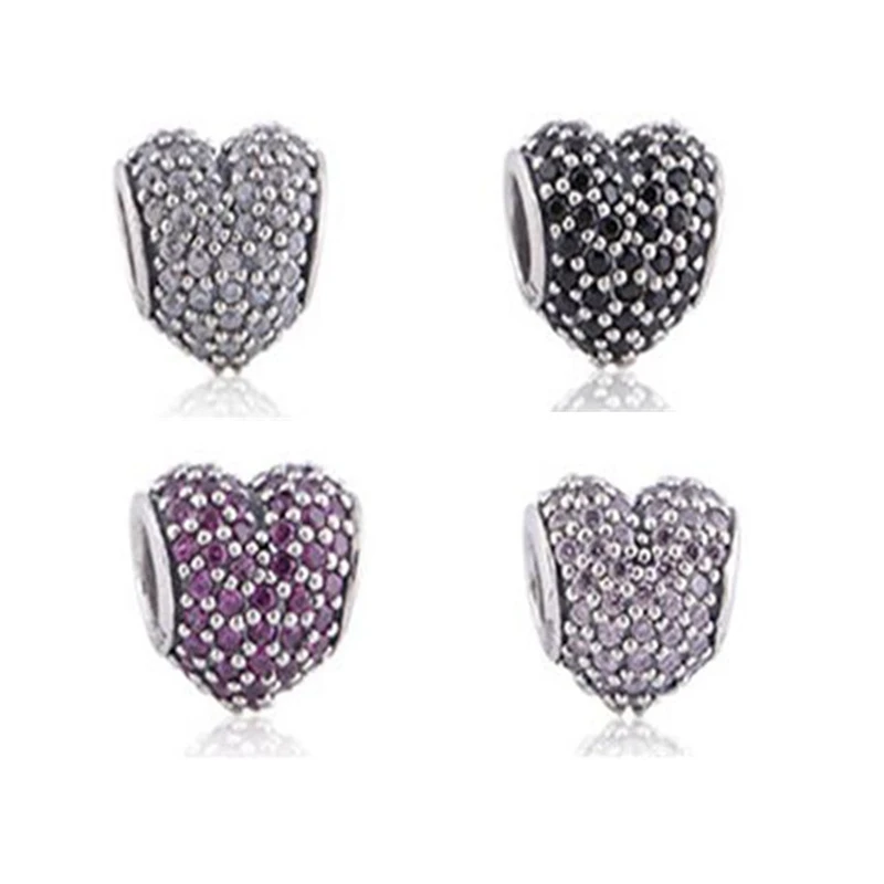 

DIY Beads sparking Pave Heart Charm Fits Original Silver Bracelets For Woman Sterling Silver Jewelry Beads For Jewelry Making