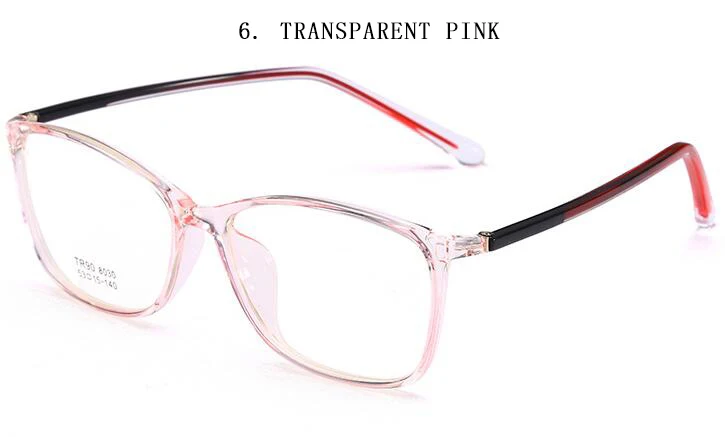 6.Transparent pink Новинка ноября Корейская версия TR90 унисекс квадратные анти-Blu-ray плоские компьютерные очки художественная Мода ретро синий светильник блокирующие очки - Цвет оправы: 6.Transparent pink