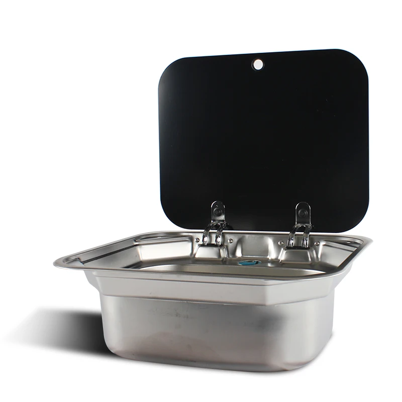 Lavello da campeggio in acciaio inox con chiusura lampo, con rubinetto, per campeggio, camper, roulotte, caravan, barca, 41 x 36,5 x 16 cm
