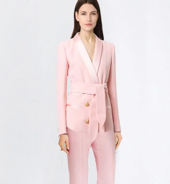 

PInk Single Breasted Shawl Lapel Lady Women Suit Spring Autumn Slim Professional 2 Pcs Suit Women's Pantsuit Custom Made