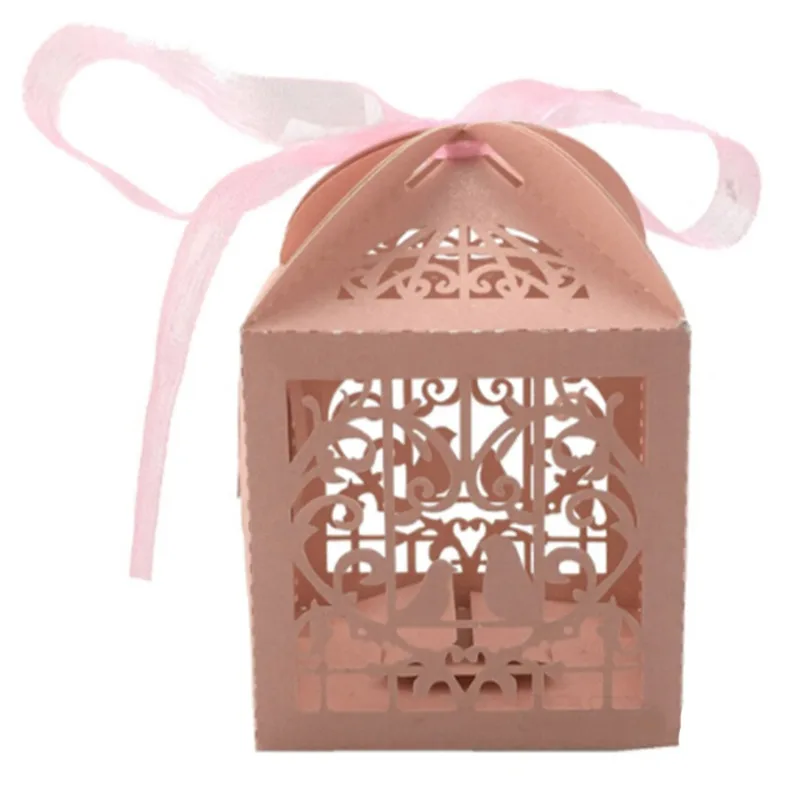 10pcs Romantic Wedding Decoration Favor Hollow Cut Mini Bird Cage DIY Candy Cookie Gift Boxes With White Ribbon