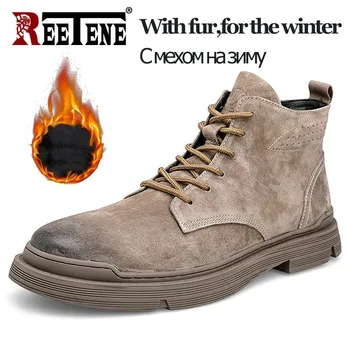 

REETENE High Quality Plus Velvet Mens Boots Fashion Casual Male Shoes Winter Warm Trend Tooling Boots Outdoor Ankle Boots Plus49