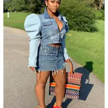 Yooneedi Осенняя дизайнерская повседневная женская джинсовая куртка цветная однотонная женская джинсовая верхняя одежда с оборками LA-3145