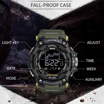 

Men's Sport Watches Waterproof Digital Wrist Watch Outdoor Work with Led Backlight Amazfit Multifunction for Men Everyday Casual