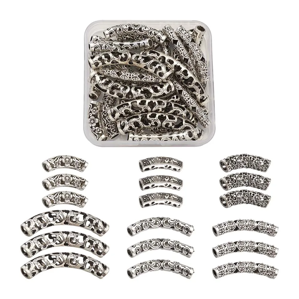 

pandahall Tibetan Style Alloy Tube Beads Curved Hollow for Jewelry Making DIY Mixed Color, 30pcs/box