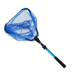 Fly Fishing Fishing Net Blue Portable Telescopic Folding 2 Section Aluminum Alloy Shrink Triangle Dip Net Shrink Fishing Tool