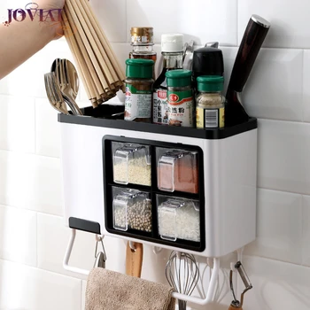

Kitchen Storage Rack Multifunction ABS Material Hanging Household Avoid Punch Place Seasoning Box Tableware Etagere Organizer