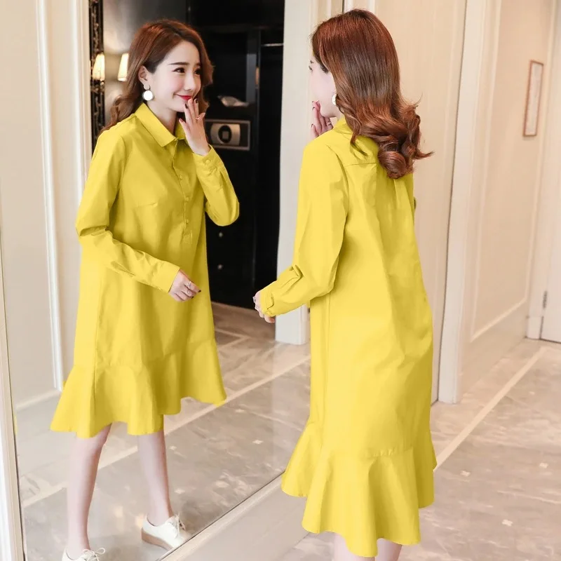 

Maternity Clothes 2018 Spring New Style Korean-style Large Size Shirt Collar Pregnant Women Dress