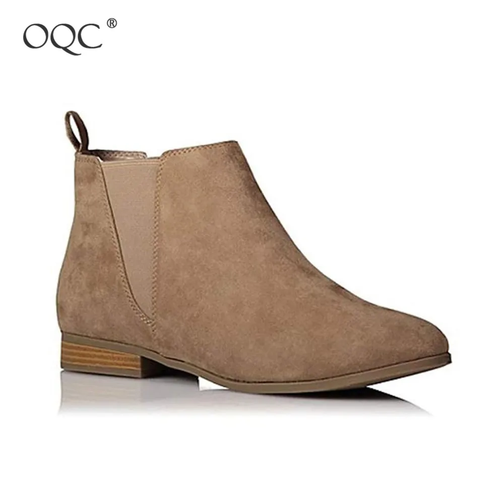 

OQC Women Low Heel Ankle Boot Spring Autumn New Solid Color Leather Elasticated Tab Low Block Flat Heel Round Toe Work Shoes D30