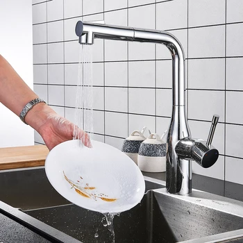 

Kitchen Sink Faucet Single Handle Pull Out Tap 360 Degree Water Mixer Hot and Cold Water Dual Sprayer Function Tap