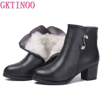 

GKTINOO Women Ankle Boots 2020 New Winter Women Genuine Leather Boots Rhinestone High Heel Large Size Shoes Women Boots Lady