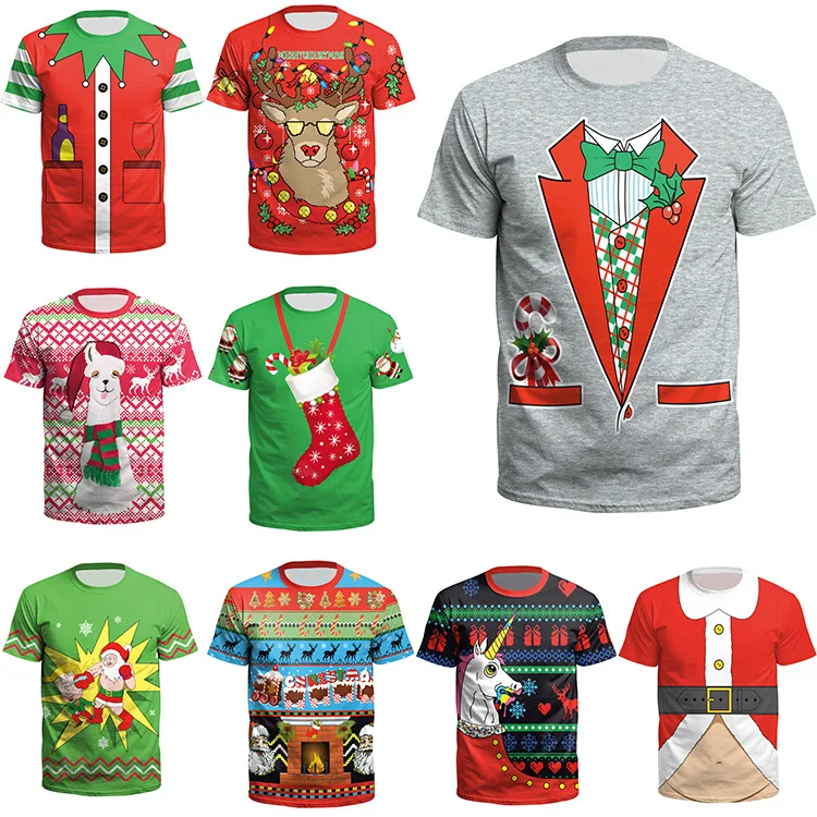 Рождественская Одежда для мальчиков; Новинка; футболка с короткими рукавами с изображением Санта-Клауса; Рождественский костюм для вечеринки