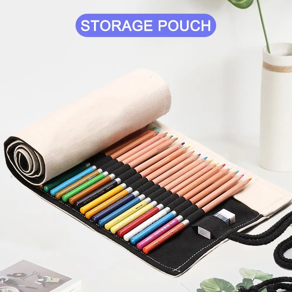 

24/36/48 Holes Pencil Case Canvas Pencil Wrap Colored Pencil Roll Holder For Artist Adult Coloring Travel Storage Organizer