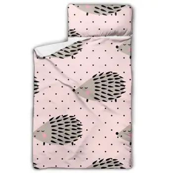 

Hedgehog Pattern Pink Toddler Nap Mat Children's Sleeping Bag with Removable Pillow for Preschool Daycare and Sleepovers
