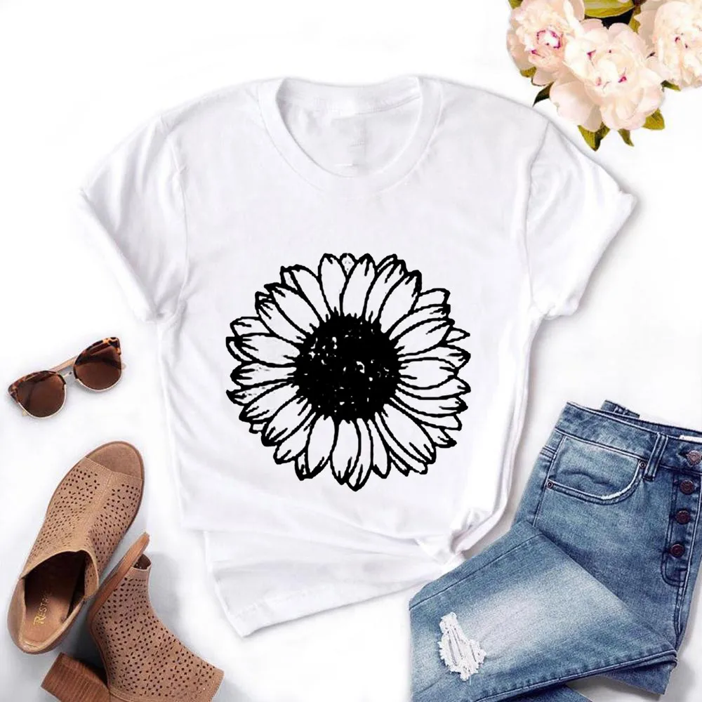 

Summer Short Sleeve Loose Casual T Shirt Junior Teen Girls Graphic Tees Drop Ship Women's Sunflower T Shirts Plus Size Faith Top