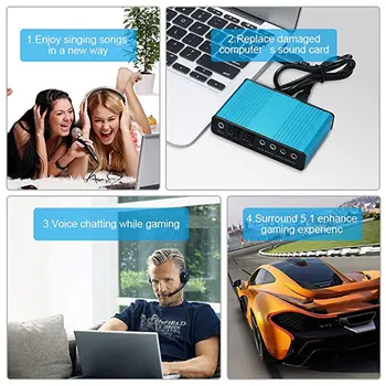 

6 Channel External Sound Card 5.1/7.1 Surround Sound USB 2.0 External Optical S/PDIF Audio Sound Card Adapter for PC Laptop 3D