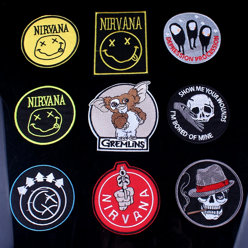 

DIY Nirvana Band Patch Rock Band Patch Embroidered Patches For Clothing Hippie Music Iron on Patches Logo Badge Applique Stripes