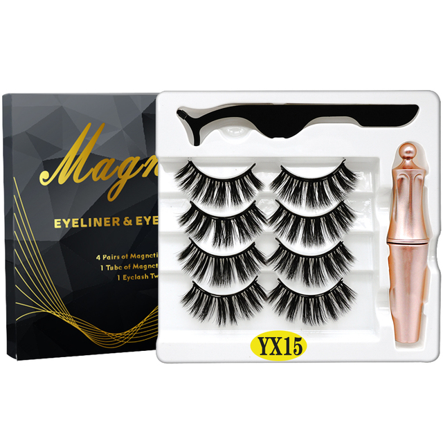 8PCS 2022 New 5 Magnet Magnetic Eyeliner 3D Kit Mink Eyelashes Natural with False Lashes with Tweezers