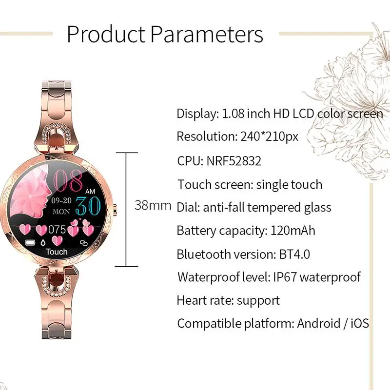 AK15 Смарт-часы для женщин монитор сердечного ритма кровяного давления браслет IP67 водонепроницаемые часы для Android iOS Телефон