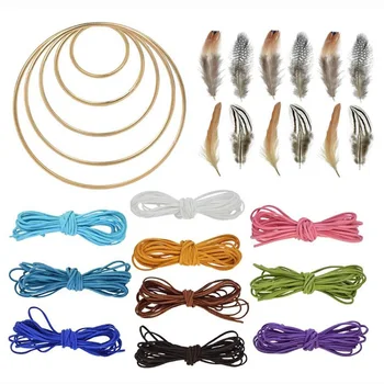 

NEW-Dream Catcher Making Kit,15 Pcs Metal Rings Hoops Macrame Ring Gold,m Cord for Dream Catcher Crafts Birthday Party