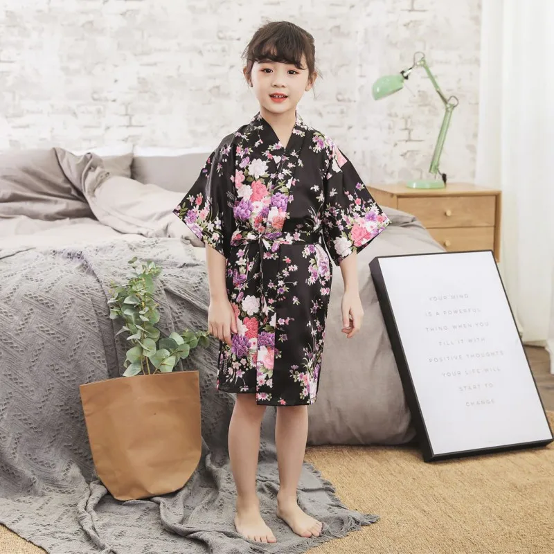 Cotton Girls Sleepwear Kids Flower Animal Kimono Robes Girls Nightgown Children Bathrobe Pajamas Sleepwear Night Dress Gown - Цвет: B