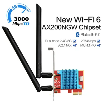 

3000Mbps Wifi 6 AX200 PCI-E 1X Wireless Network Card NGFF M.2 Adapter Dual band 2.4G/5Ghz 802.11ax Bluetooth 5.0 For Windows 10
