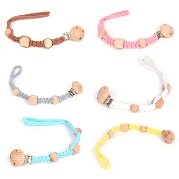 

Baby Pacifier Clip Chain Cotton Woven Wooden Beads Teether Molar Soother Holder new