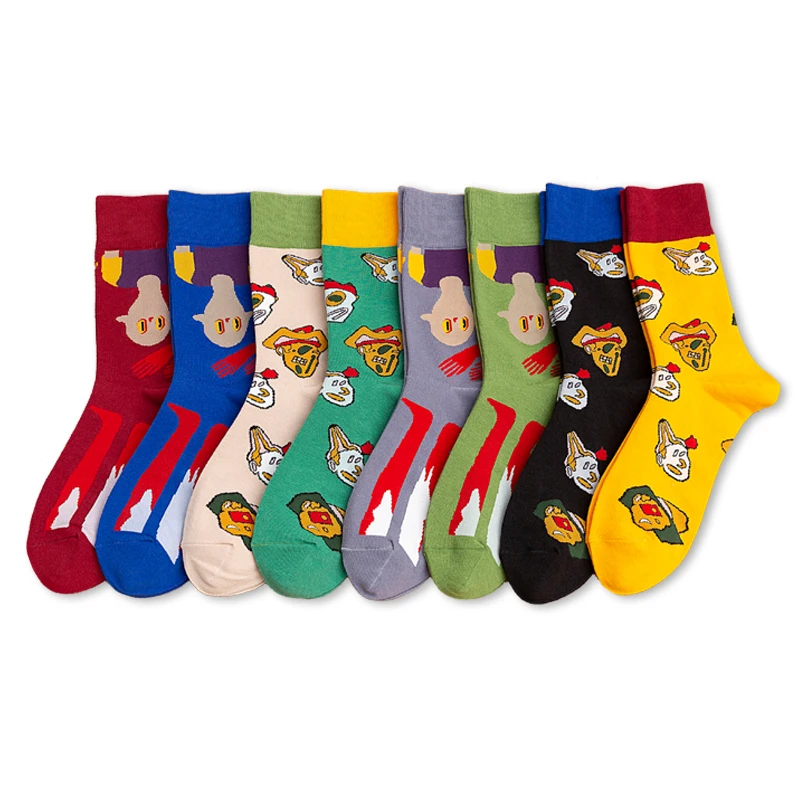 LOUGONGZI custom print socks funny creative happy color different art pattern cotton fashion classic cote painting geometric