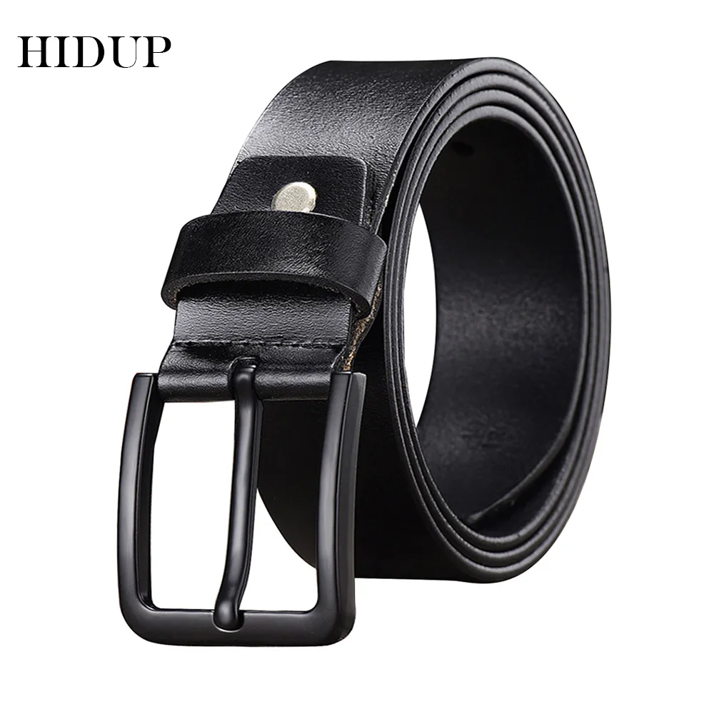

HIDUP Men's Retro Style Design Pin Buckles Metal Belt Real Cow Genuine Leather Belts Men 3.8cm Width Clothes Accessories NWJ683