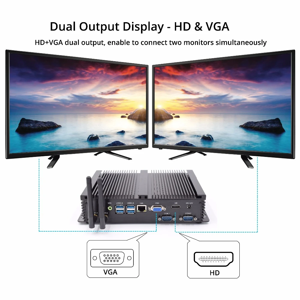 Безвентиляторный мини компьютер с Intel i7 8565U i5 8250U i3 5005U 1 HDMI 1VGA 1LAN 4USB 3 0 2COM Windows 10 Pro