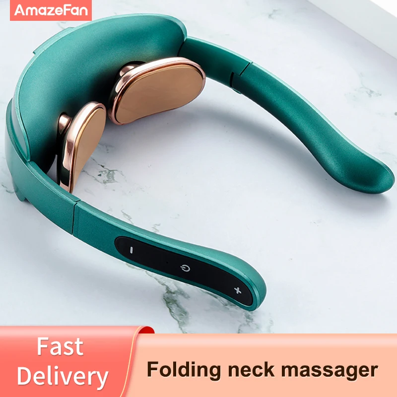 Foldable Neck Massager 5 modes EMS Pulse Micro-current 15 gears of intensity & Hot compress USB charging portable neck massager