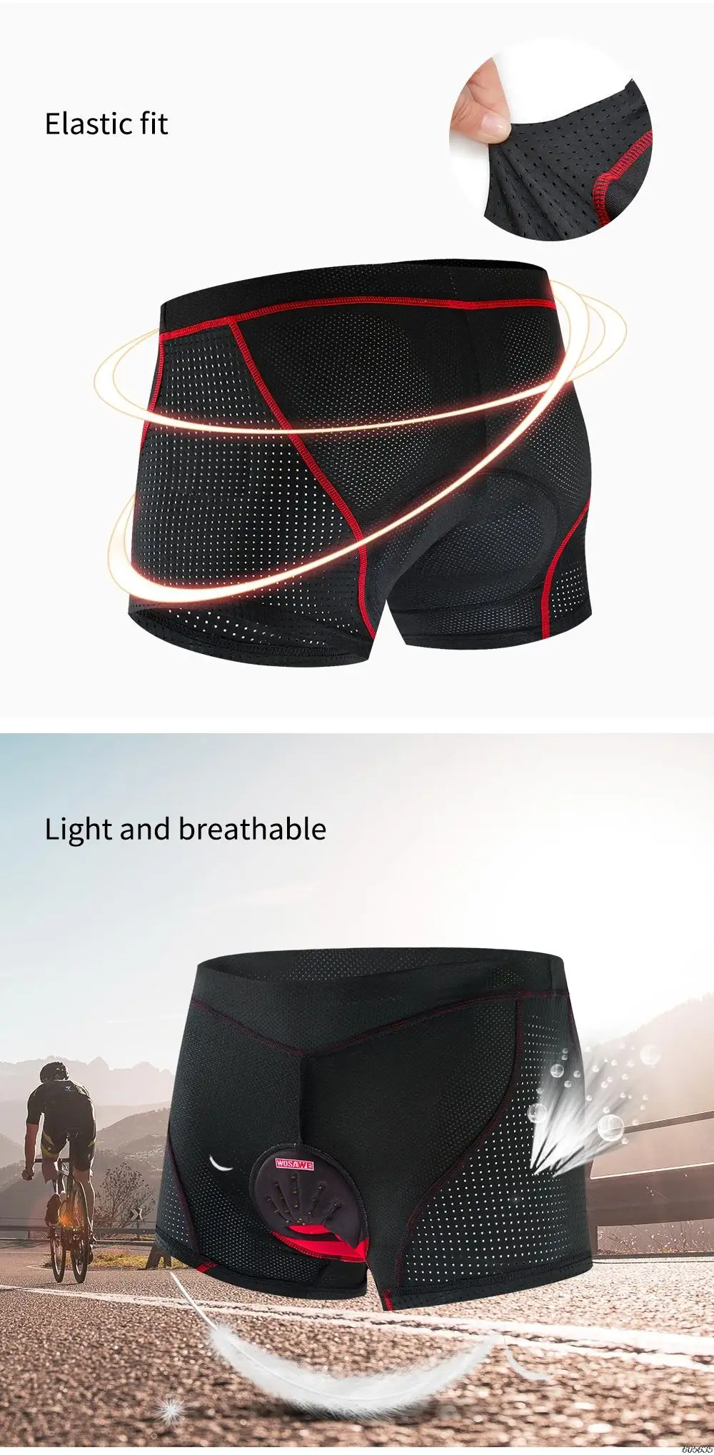 WOSAWE 2020 Upgrade Cycling Shorts Cycling Underwear Pro 5D Gel Pad Shockproof Cycling Underpant Bicycle Shorts Bike Underwear
