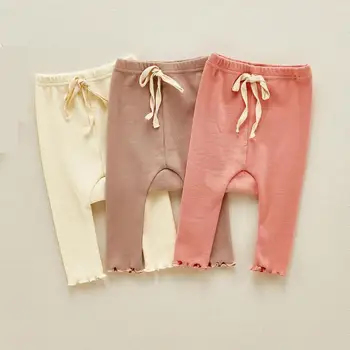 

Baby Girls Solid Color Lace-up Base Pants Autumn 2020 Infant Kids Cotton All-match Trousers Boys Ribbed Pants