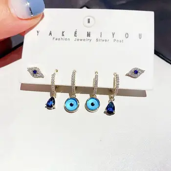 

MIGGA 6pcs Blue Cubic Zircon Evil Eye Dangle Earrings Set for Women Gold Color CZ Stone Jewelry