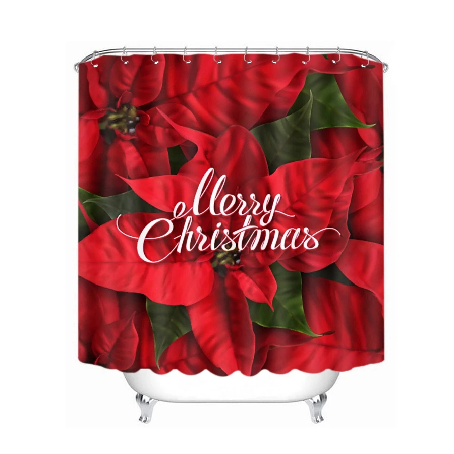 3d Red Christmas Shower Curtains Flower Bulb and Santa Claus Waterproof Thickened Bath Curtains for Bathroom Customizable - Цвет: Color B