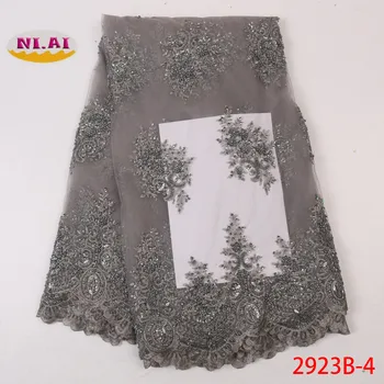 

NIAI Nigerian Lace Fabric 2019 African Handmand Beaded Tulle Lace Fabric High Quality French Net Lace Fabric For Dress XY2923B-3